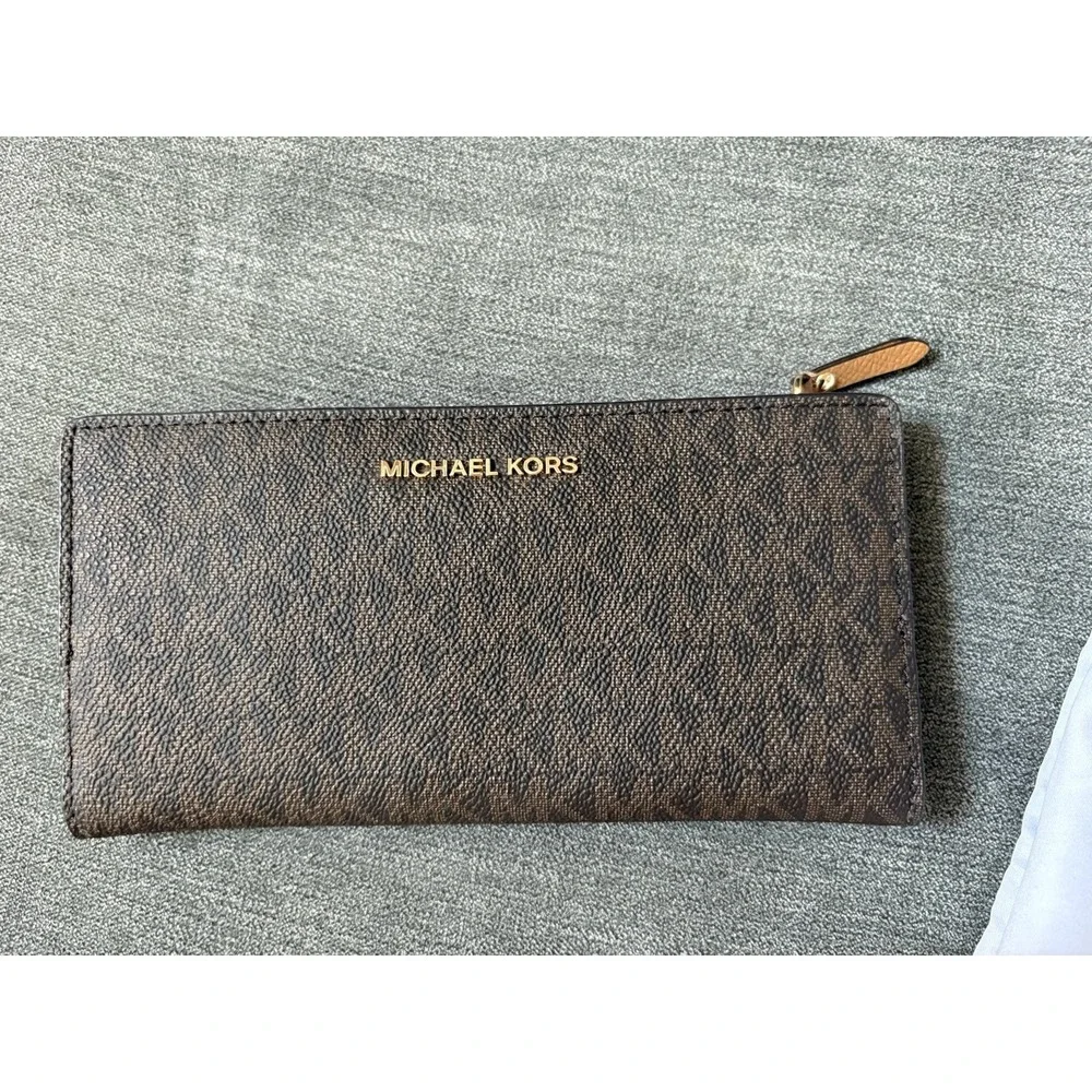 MICHAEL KORS Whitney Signature Small Logo Brown Purse, Wallet, Dustbag MSRP $457